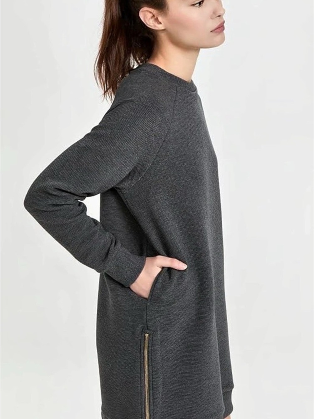 NWT Varley Charcoal Gray Ribbed Sweatshirt Dress Size Medium $148